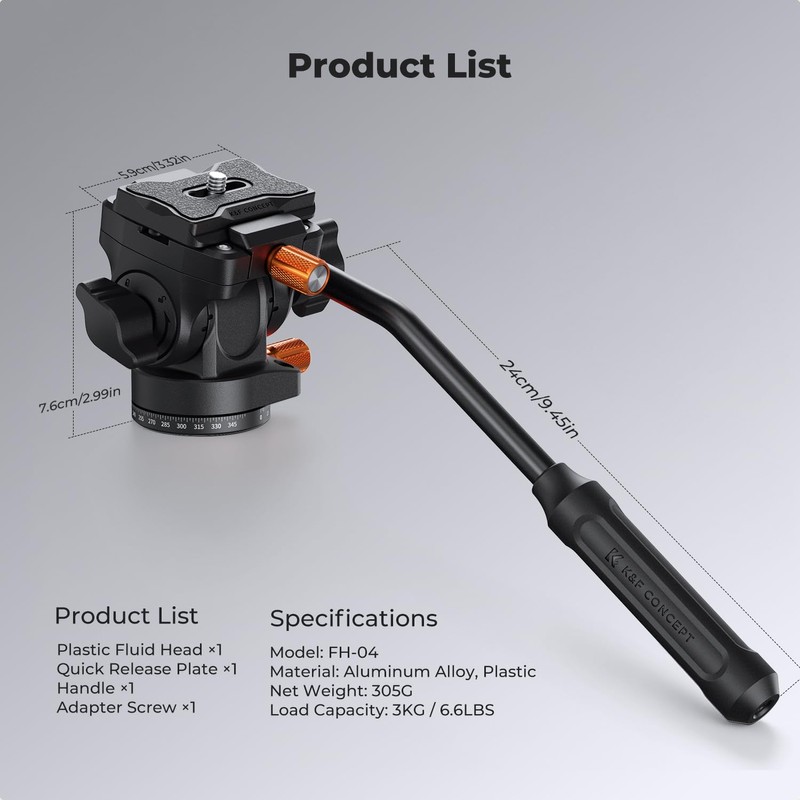 K&F CONCEPT Plastic Fluid Head Silky Smooth for 360°Pan and