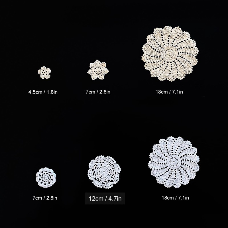 kilofly 26 pcs Cotton Crochet Doilies 1.8"-7.9" Handmade White Beige