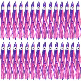 Faldas de calamar suaves, señuelos de pesca de pulpo, señuelo de pesca de plástico para agua salada, multicolor (morado, 9 cm)