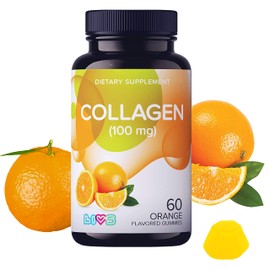 LIVS Collagen Gummies - 100 mg, Collagen Supplements for Women & Men, Gummy Vitamins, All-Natural, Gluten-Free, Non-GMO, Womens Vitamins Gummies - Orange Flavored, 60 Count