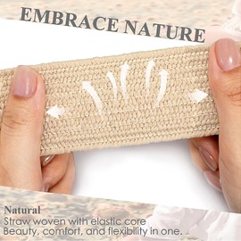 Straw Woven Waist Belt for Women Summer Fashion Ladies Boho Raffia Belt for Dress with Gold Buckle