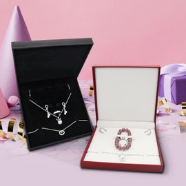 FuninCrea Jewelry Set Box Lightweight Jewelry Gift Boxes Fashionable Necklace Box for Ring Necklace Earring Bracelet (Black, Cardboard)