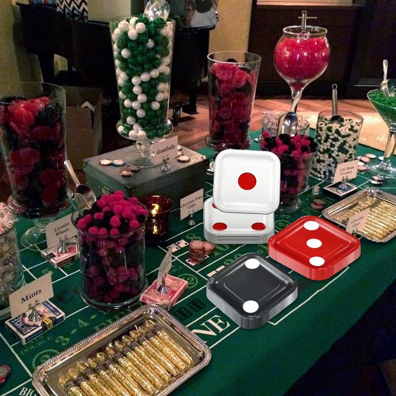 APUXXJUPA Set di 60 piatti a tema dadi da casinò,