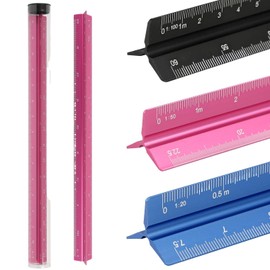fogman Triangular Scale Aluminum Alloy Scale Ruler, 5.9 inches (15 cm), 11.8 inches (30 cm), Small, Large, Storage Case (Small, 11.8 inches (30 cm) Pink)
