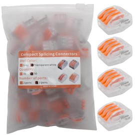 YQSIYU Lever-Type Wire Connector 3 Port, 28-12AWG Lever Nuts Wire Connectors in Transparent White with Orange Handle, Splicing Connectors, Quick Connect Wire Connectors, Pack of 50