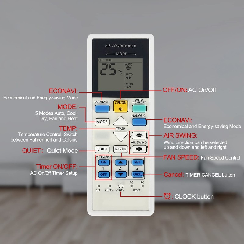 Universal Air Conditioner Remote Control Compatible with Panasonic KTSX002 CS-Z9RKR