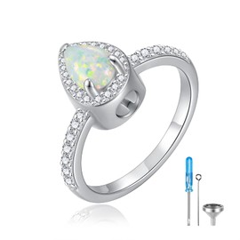 Sterling Silver Urn Ring for Ashes: Women Teardrop Opal Ash Ring Cubic Zirconia Memorial Cremation Jewelry Bereavement Keepsakes Gift for Loss of a Loved One, 925 Sterling silver, Cubic Zirconia