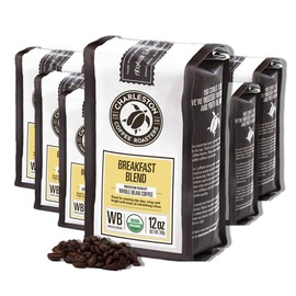 Charleston Coffee Roasters | Specialty Organic Whole Bean Bag | Hand Picked, Premium Slow Roast | Breakfast Blend (12oz, 6 pack)