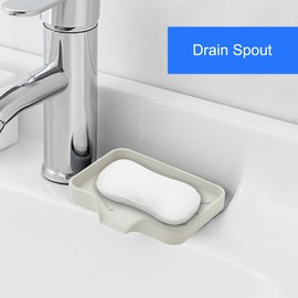 Metopets Silicone Soap Dish with Drain Spout, Sponge Holder for Kitchen Sink, Rubber Soap Tray for Shower Bathroom (Beige, 4.7" x 3.6")