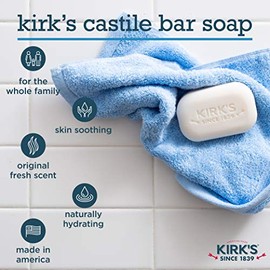 Kirk's Castile Bar Soap Clean Soap for Men, Women & Children| Premium Coconut Oil | Sensitive Skin Formula, Vegan | Original Fresh Scent | 4 oz. Bars - 24 Pack