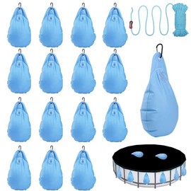 Pool Cover Weights with Hooks & Rope, Swimming Pool Cover Hanging Bag Thick PVC Water Bags, Antifreezing Winter Pool Tarp Weights for Above Ground Pool Cover (16 Pack)