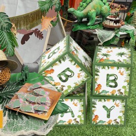Dinosaur Baby Shower Decorations Box - Green Jungle Dinosaur Baby Boxes for Boys，Dinosaur Birthday Party Boxes Block for Woodland Safari Baby Shower Supplies Photo Props Backdrop