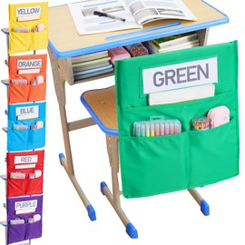 HELLO PAPAYA Chair Pockets for Classrooms K-2 Chairback Buddy Pocket Chart with 3 Pockets and 1 Student Name Tag, Student Chair Pockets Organizer Chair Bags Classroom 1-18 Pack