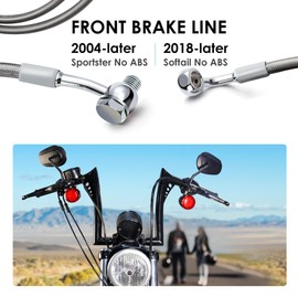 MoKitDora 44.5" Stainless Steel Braided Front Brake Lines Oil Hose for Harley 2004-up Sportster 2018-up Softail Models 14" Handlebar without ABS, Silver