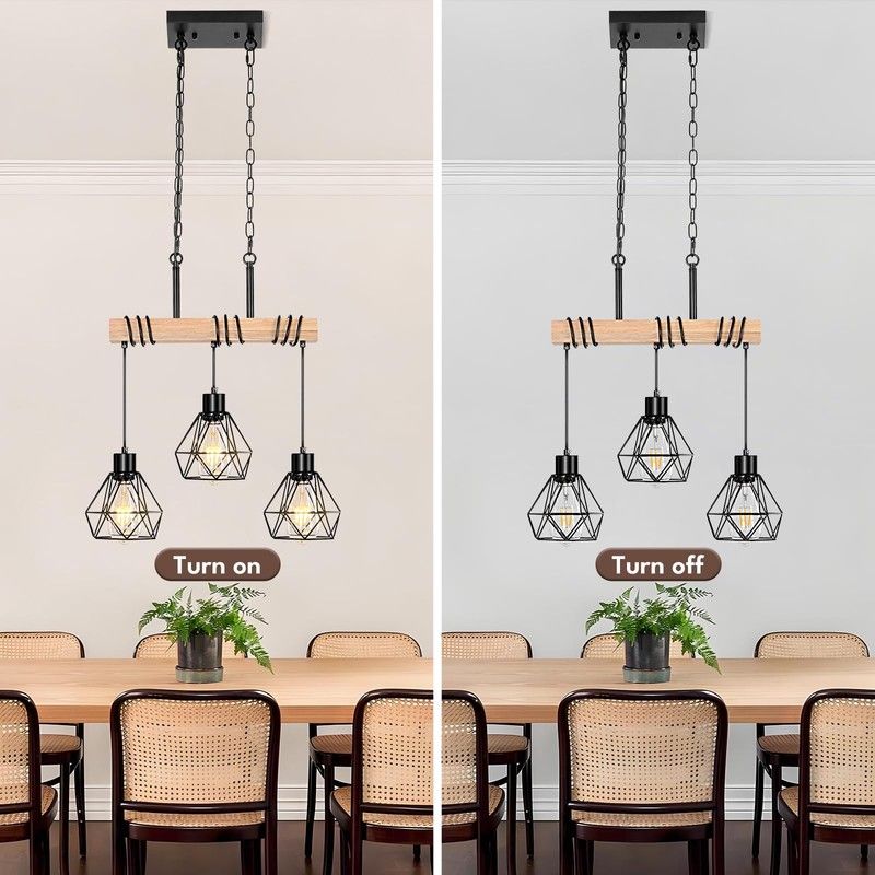 Farmhouse Dining Room Pendant Light Fixture Over Table, 3-Light Rustic
