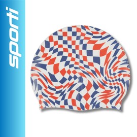 Sporti Checkmate Silicone Swim Cap - Red/White/Blue - Adult