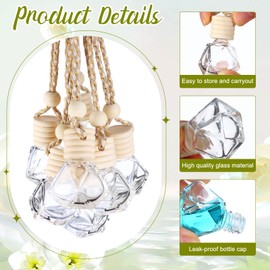 60 Pcs Hanging Car Air Freshener Car Diffuser Bottle Empty Glass Perfume Bottles Air Freshener Diffuser Bottle Pendant for Essential Oils Fragrance Aromatherapy Bottle Ornament Decor (Classic Style)