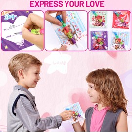 ceiba tree Valentines Day Stationery Gift Set for Kids Valentine's Day Pencils with Cards Assorted Plastic Stacking Bear Pencils Goodie Bag Stuffers for Classroom Rewards School Exchange Party Favors