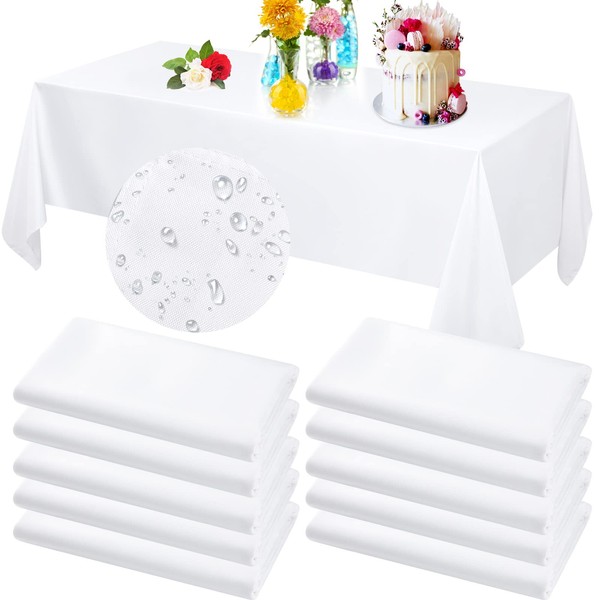 Chumia 10 Pack Tablecloths for Rectangle Tables Fabric Tablecloths Polyester Waterproof Stain and Wrinkle Resistant Washable Decorative Table Cover for Wedding Party Banquet(White, 60 x 84 in)