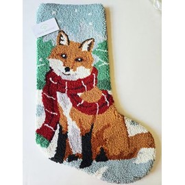 Peking Handicraft Woodsy Winter Forest Fox Hooked Christmas Stocking- Wool 21"