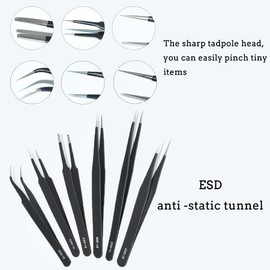 6Pcs Precision Tweezers Set, Upgraded Anti-Static Stainless Steel Curved of Tweezer, Tweezers for Crafts for Electronics, Laboratory Work, Jewelry-Making(Black) (6Pcs Precision Tweezers Set)