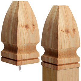 Geetery 2 Set 3 x 3 x 7 Inch Wood Finial Unfinished Decorative Bed Post Finial with Screw Gothic Fence Topper Post Top Cedar Newel Cap Wood Mailbox Topper for Outdoor Indoor Fence and Deck (Gothic)