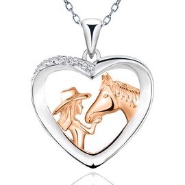 Kuschelkatze Kuschelkatze Horse Necklace and Cowgirl Necklace, Sterling Silver Heart Pendant, Western Jewelry for Valentine's Day Gifts, Ideal for Equestrian Lovers and Country Style Enthusiasts