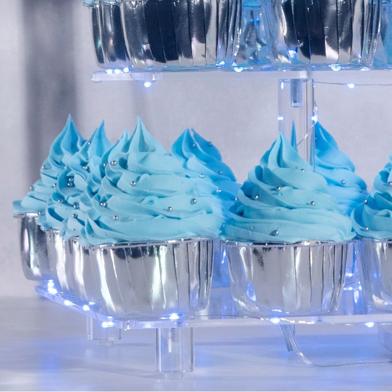 OLACHIKKO Cupcake Stand, 4-Tier Square Cupcake Holder with LED light