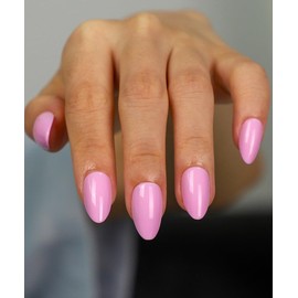 Pink Press On Nails Short 16 Sizes 32pcs Almond Fake Nails Glossy, Nail Glue Included