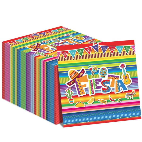 50 Pack Mexican Fiesta Napkins for Cinco De Mayo Party Supplies Mexican Fiesta Themed Disposable Lunch Paper Napkins Colorful Stripes Flags Birthday Taco Weddings Party Table Decorations