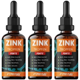 ProFuel Zinc drops FORTE 3x100ml - 8100 drops extra high dosage with 3 mg of zinc sulfate - very economical, for 1000 uses - high bioavailability, without alcohol, laboratory tested & vegan