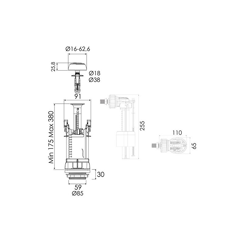Regiplast 26500 Cable Flush Mechanism Dual-Flow with Filling Valve 0500