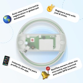 ROVERTAGS Microchip Scanner - RFID Reader - Chip Pet Scanners with Registration and Temperature Monitoring Seamless Animal ID Integration for Animals, Dogs, Cats, Puppy, Kitten (FBM)