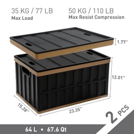 Citylife 64L Collapsible Storage Bins with Lids Plastic Storage Containers for Organizing Stackable Storage Box Large Heavy Duty Utility Crates, 2 Packs