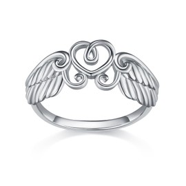 MINDDHA Silver Rings|Silver Rings for Women|Rings for Women|Statement Rings|Heart Ring|14K White Gold Plated Rings- Heart Angel Wings Rings- 2mm Band Size 6