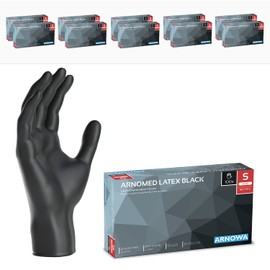 1000 x ARNOMED Disposable Gloves S, Latex Gloves Black (Pack of 10 x 100) Disposable Gloves Powder-Free Gloves Latex Disposable Cleaning Gloves Latex Gloves Disposable / Disposable Gloves XS, S, M, L