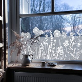 ChicSkin Pure White Frosted Privacy Window Border Film, Removable Floral Static Clings Decor for Glass Window Door, Dandelion Wild Flower 59.05"x15.35"