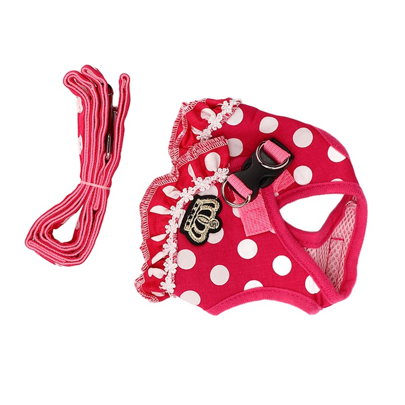 Dog Harness Leash Adjustable Escape Proof Breathable Safe Dots Design