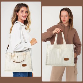 HOMIEE Corduroy Tote Bag for Women, Lightweight Handbags Shoulder Bags with Zipper, Ladies Girls Crossbody bags Shopping Bag for Work School Shopping Travel College Valentine's Day