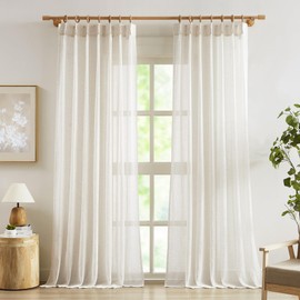 FMFUNCTEX Linen Sheer Pinch Pleated Curtains for Living Room, Linen Flax Beige 90 Inches Long Sheer Curtain Panels for Bedroom, Natural Back Tab Window Drapes for Farmhouse, Rod Pocket 2 Panels