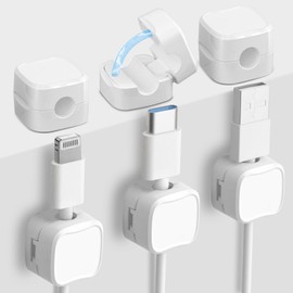 Magnetic Cable Clips Cord Holder,6 Pack Magnetic Cable Tidy Cord Organizer Spring Cable Holder Clips Cable Organizer Suitable for Office Home Kitchen Appliances Bedroom Car Wall Nightstand(White)