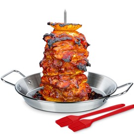 Dallden Stainless Steel Vertical Skewer Spit Stand for Grill and Oven with 3 Removable Spikes (8/10/12 inch) - Al Pastor Shawarma Gyro Kebabs Kit Includes Brushes