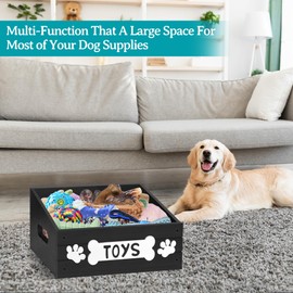 Large Dog Toy Bin for Toy Chest, Wood Dog Toy Basket with Handle, Dog Toy Box for Dog Organization and Storage, Dog Stuff Organizer for Dog Toys, Leash, Food, Accessories, Dog Toy Storage Basket Bin