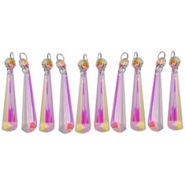 Pick from 7 Sets - 10 Aurora Borealis AB Iridescent Prisms Chandelier Drops Droplets Cut Glass Crystals Beads by Seear Lights (72mm Slant End Icicle)
