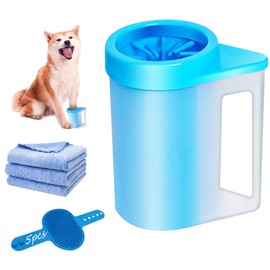 NUHEXRY Kit de 5 de Limpiador de Patas para Perro,con Toalla Coral con Cepillo de Silicona,Cepillo para Perro,Patas Portátil de Silicona, Lavable, Limpia Patas para Perros y Gatos.(azul)