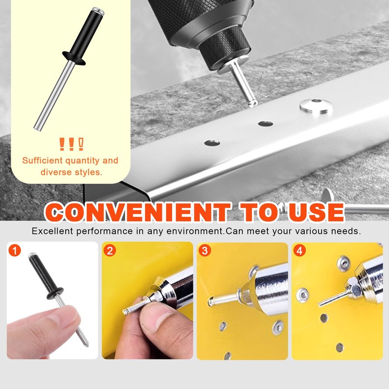 Tanstic 560Pcs Black Aluminum Pop Rivets Kit, 8 Size Blind