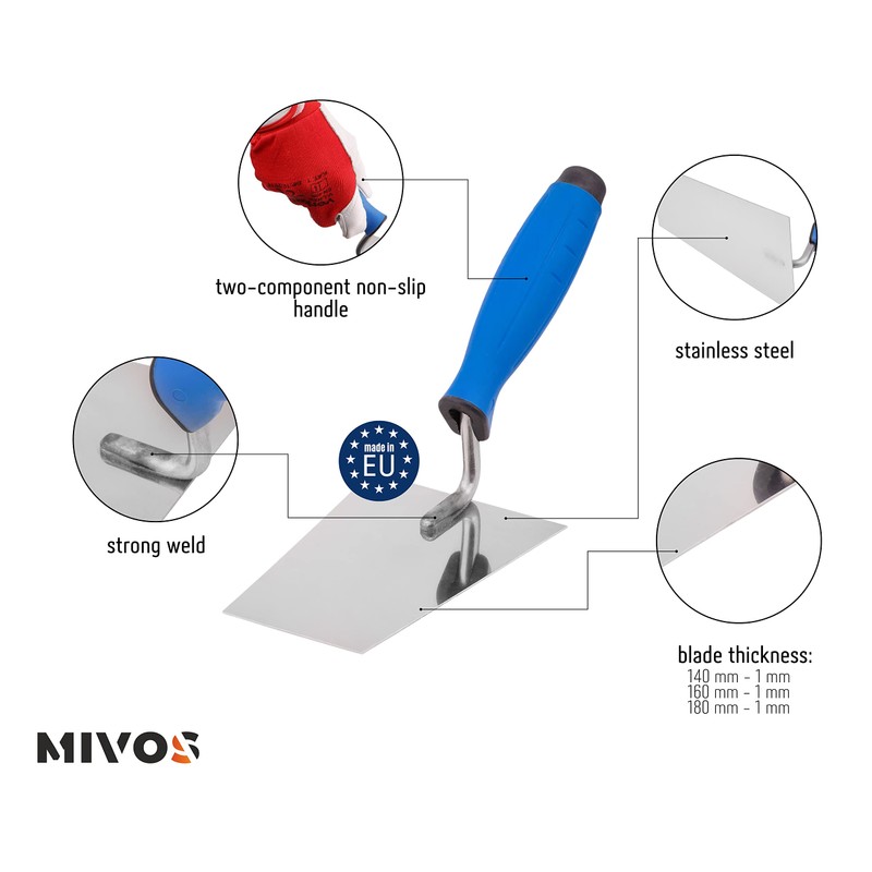 Mivos Stainless Steel Trapezoidal Trowel Set 3-Piece 140 mm 160