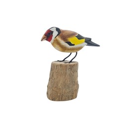Wooden GOLDFINCH Garden Ornament Hand Carved Fairtrade Bird Watcher Gift Realistic Hand Painted Bird Sculpture Woodcarving Figurine Home Accessory