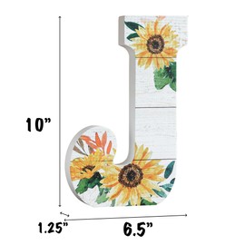 COLLECTIVE HOME - 10" Wood Lettes for Wall Decor, Sunflower Tabletop Alphabet Decoration, DIY Farmhouse Decor, Rustic Freestanding Monogram Block (J)