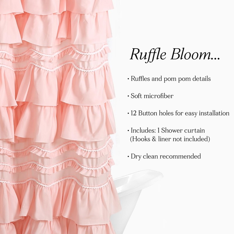 Lush Decor Kemmy Ruffled Shower Curtain, Single, 72" W x